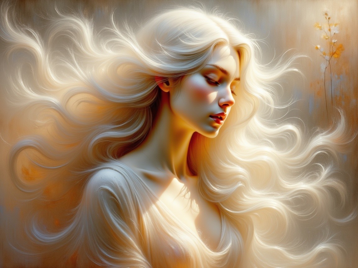 Ethereal Woman with Luminous Blonde Hair in Dreamy Setting