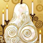 Stylized Pear Design with Gold Background and Candles