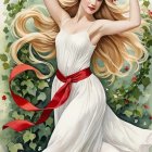 Elegant Dance of a Woman in a Lush Green Setting