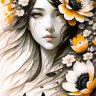 Portrait of a woman with silver hair and flowers