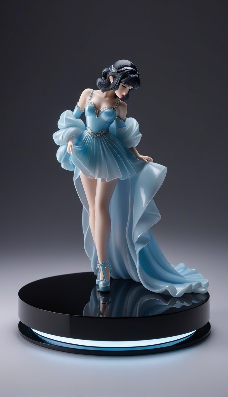 Detailed Figurine of Woman in Light Blue Dress