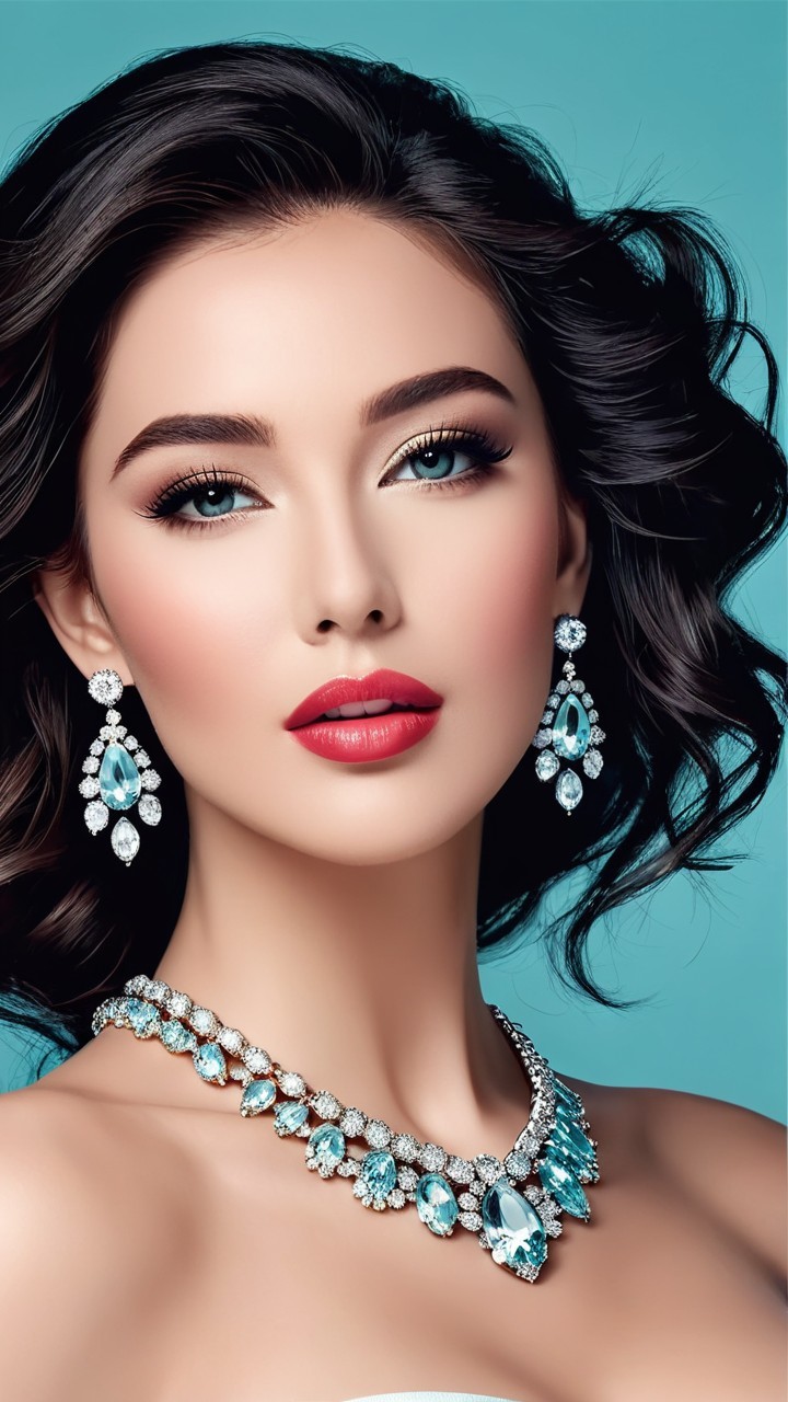 Elegant Woman with Dark Hair and Blue Eyes