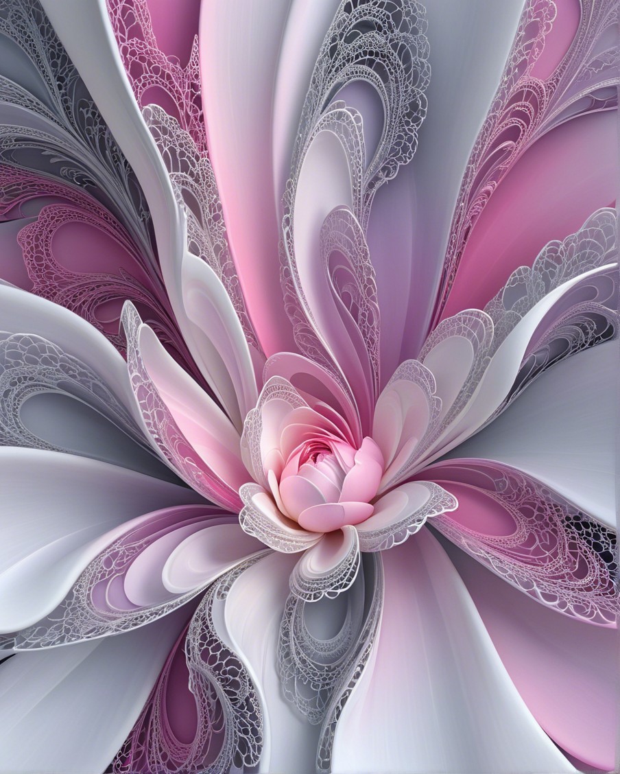 Intricate Abstract Flower Design in Soft Pink and White