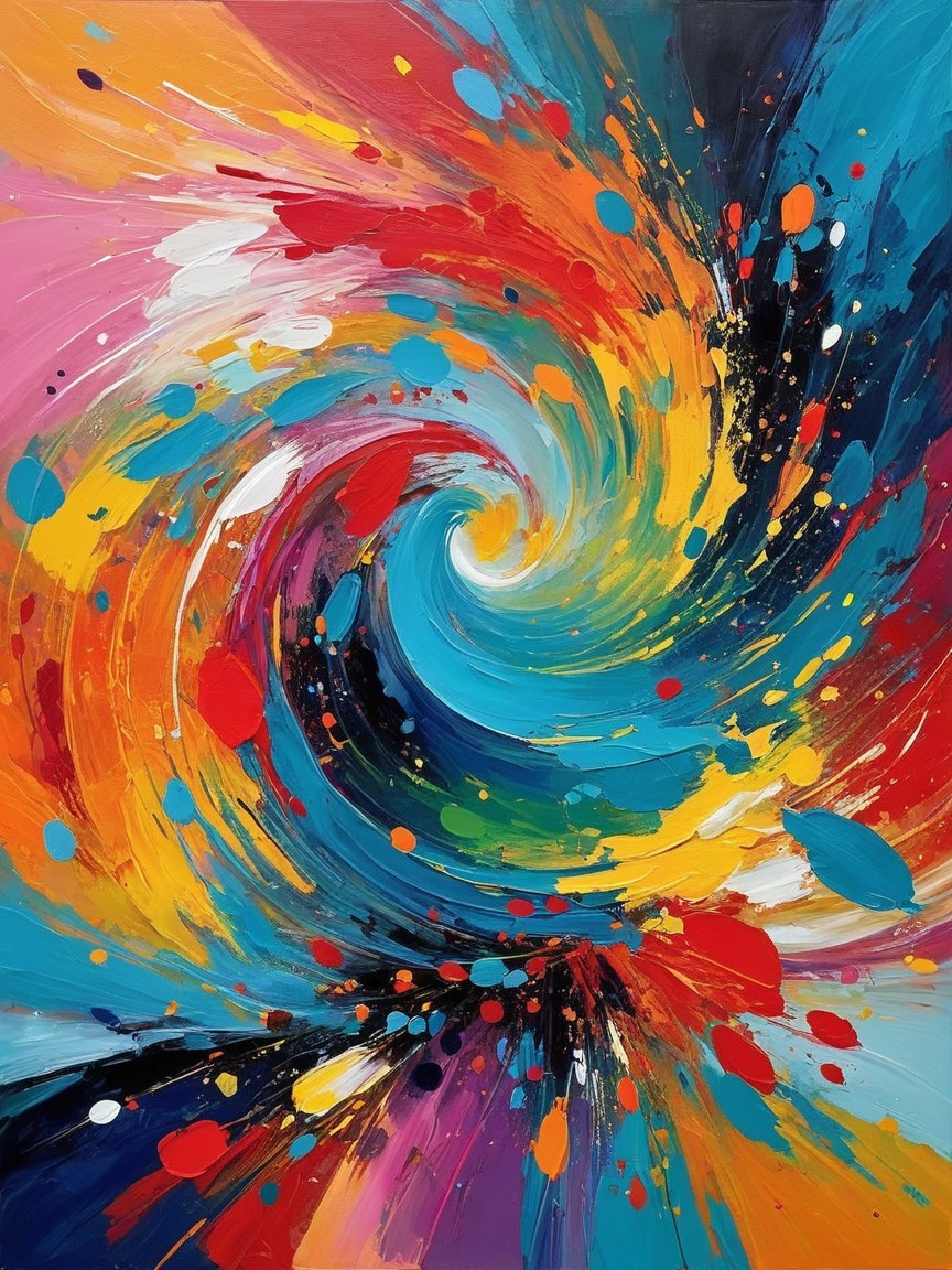 Vibrant Abstract Painting with Dynamic Color Swirls