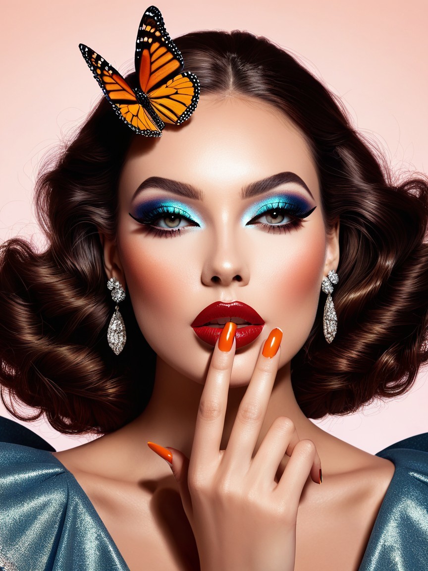 Glamorous Close-Up of a Woman with Butterfly Accent