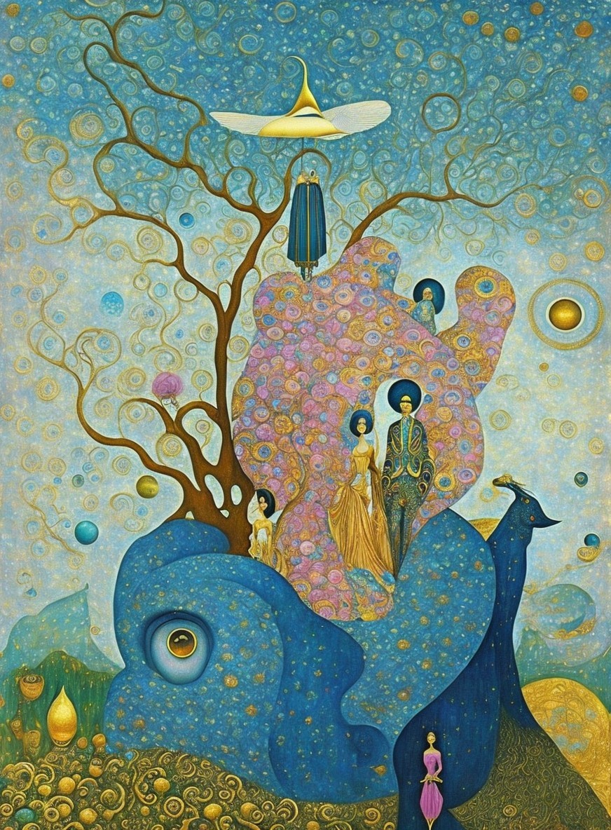 Surreal Landscape with Vibrant Colors and Ethereal Figures