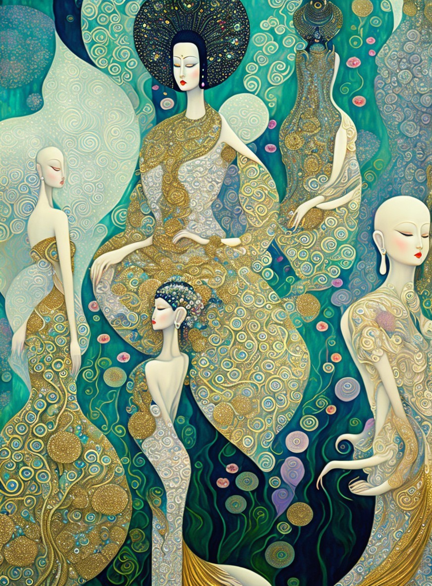 Surreal Composition of Ethereal Figures in Soft Colors