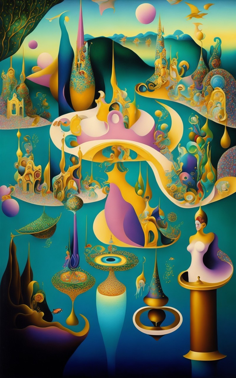 Surreal Landscape with Whimsical Structures and Forms