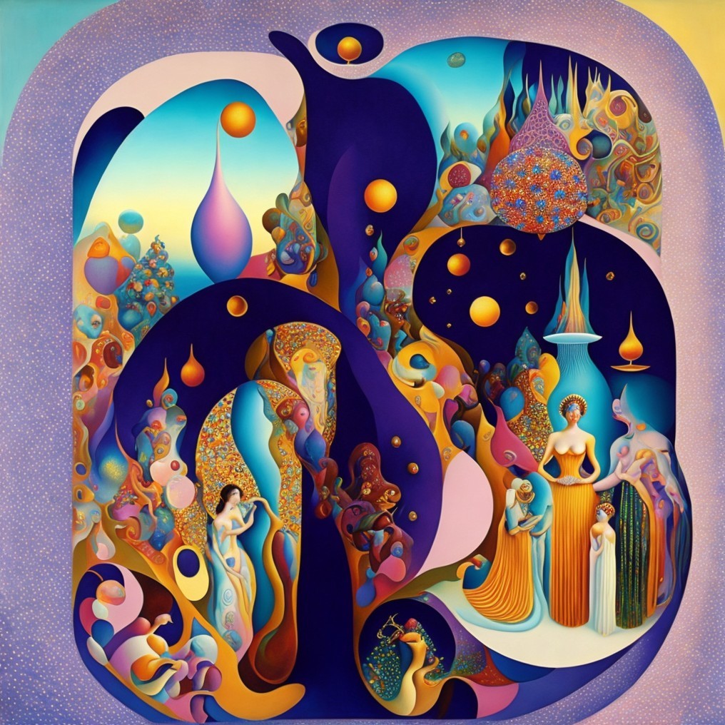 Vibrant Abstract Composition with Mystical Elements