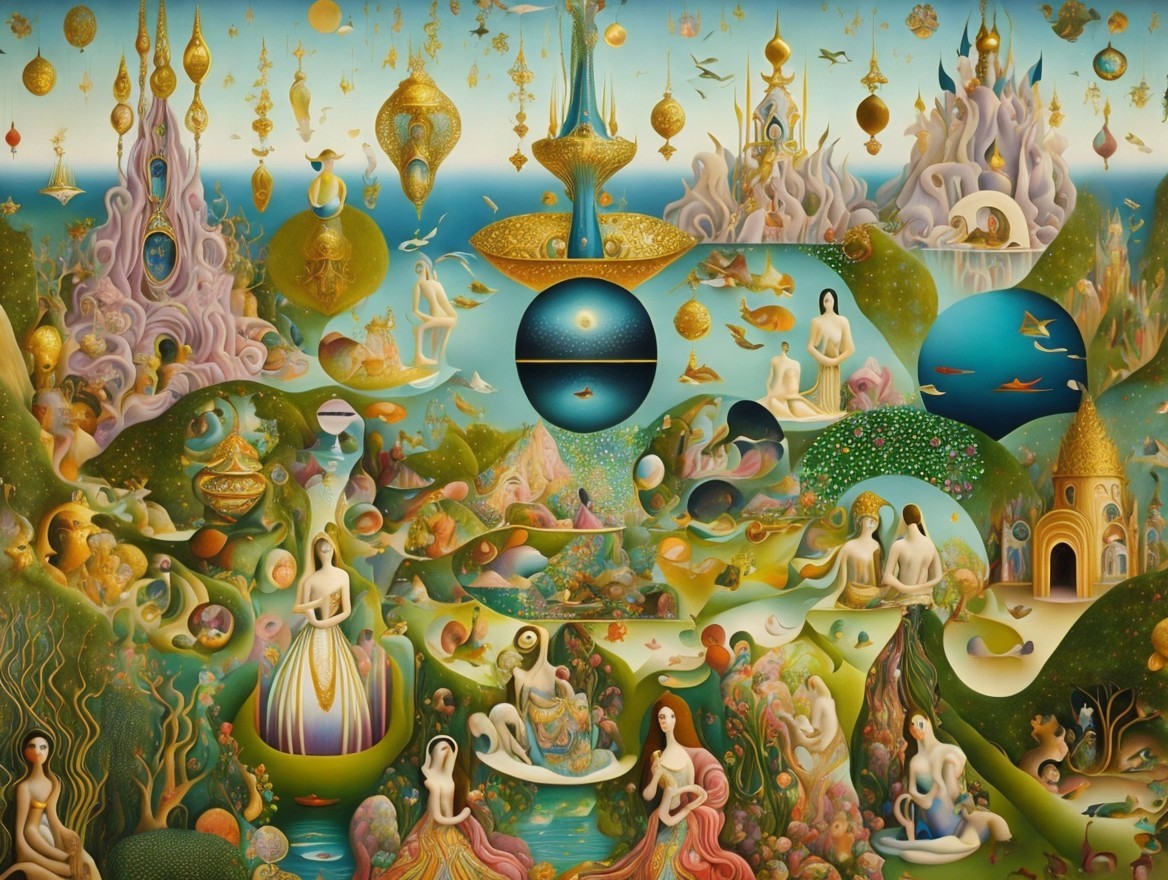 Surreal Landscape with Whimsical Structures and Colors