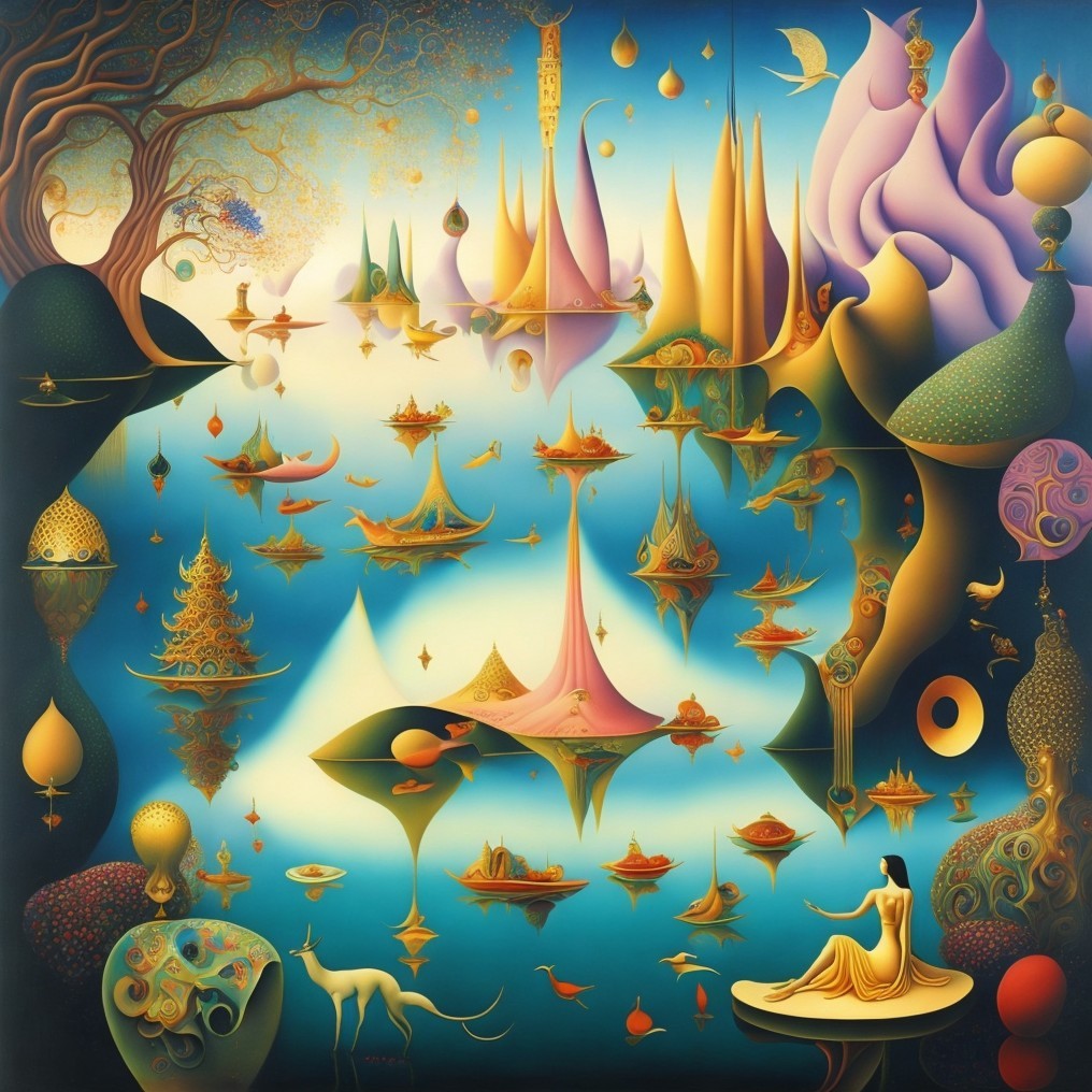 Surreal Landscape with Floating Islands and Vibrant Colors