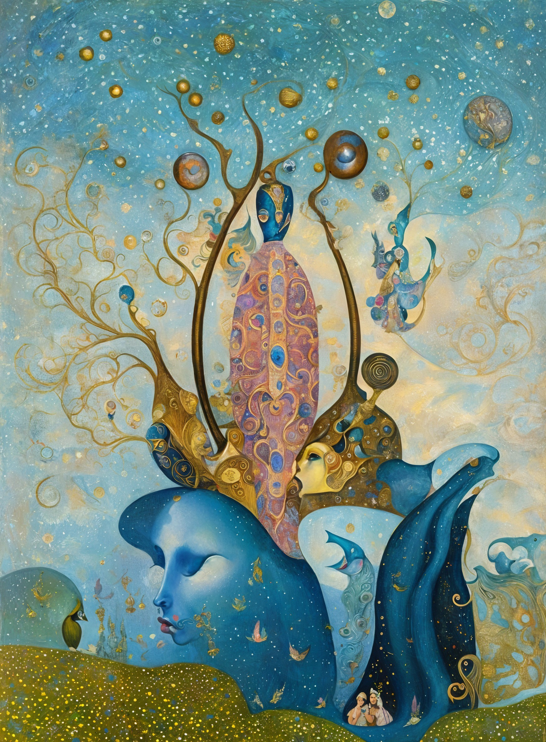 Surreal Landscape with Vibrant Colors and Celestial Bodies