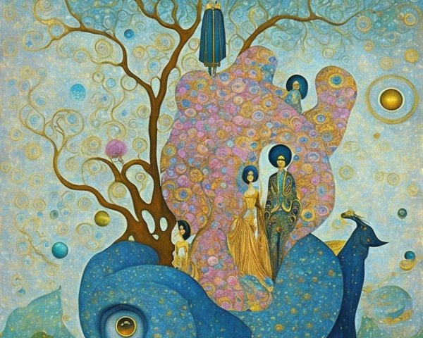 Surreal Landscape with Vibrant Colors and Ethereal Figures