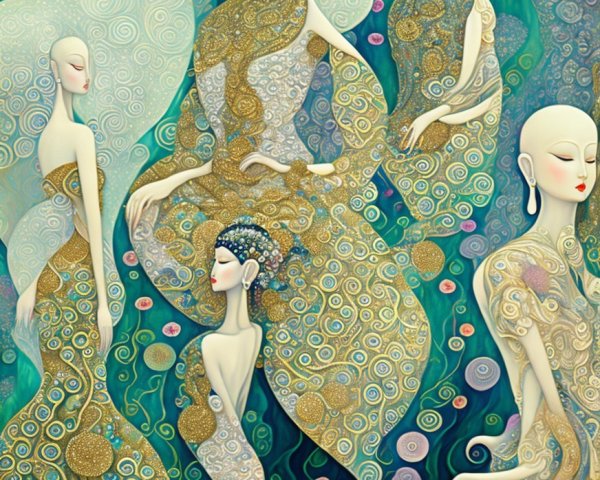 Surreal Composition of Ethereal Figures in Soft Colors