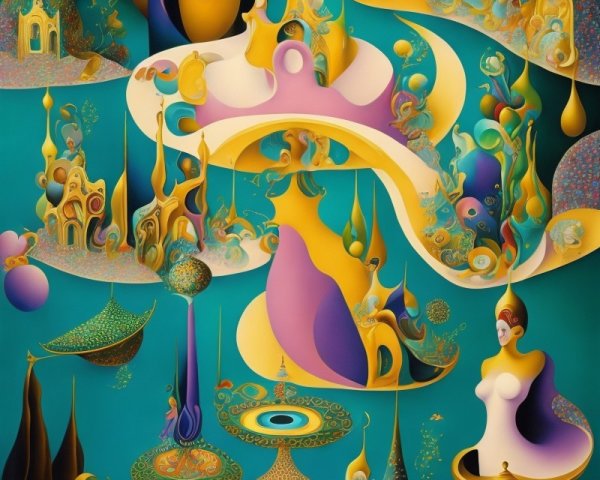 Surreal Landscape with Whimsical Structures and Forms