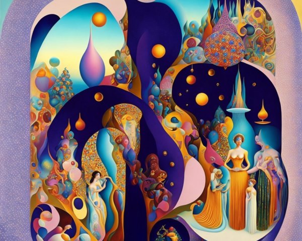 Vibrant Abstract Composition with Mystical Elements