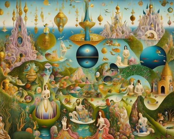 Surreal Landscape with Whimsical Structures and Colors