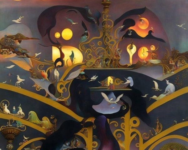 Surreal Landscape with Intricate Patterns and Creatures