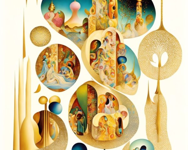 Abstract Shapes and Vibrant Colors in Dreamlike Scene