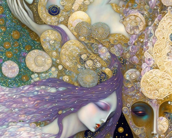 Ethereal Figures in Gold and Pastel Hues Artwork