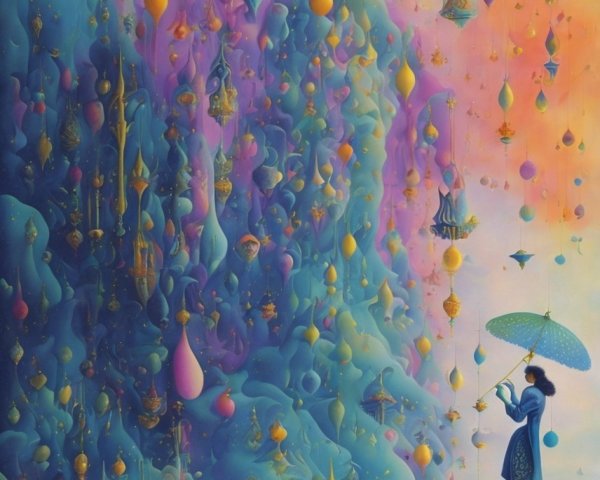 Vibrant Dreamlike Scene with Colorful Ornaments