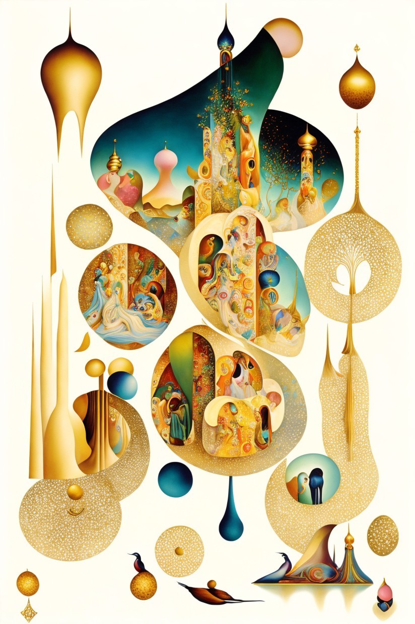 Abstract Shapes and Vibrant Colors in Dreamlike Scene