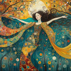 Fantastical Figure in Dreamlike Golden Landscape