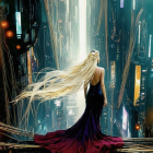 Surreal Landscape with Whimsical Figures and Flora