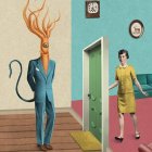 Surreal Composition with Regal and Statuesque Figures
