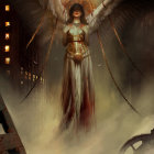 Tall Angelic Figure in Dark Fantasy Landscape