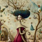 Regal Woman in Purple Gown in Mystical Forest Setting