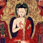 Divine figure in gold patterns with celestial motifs