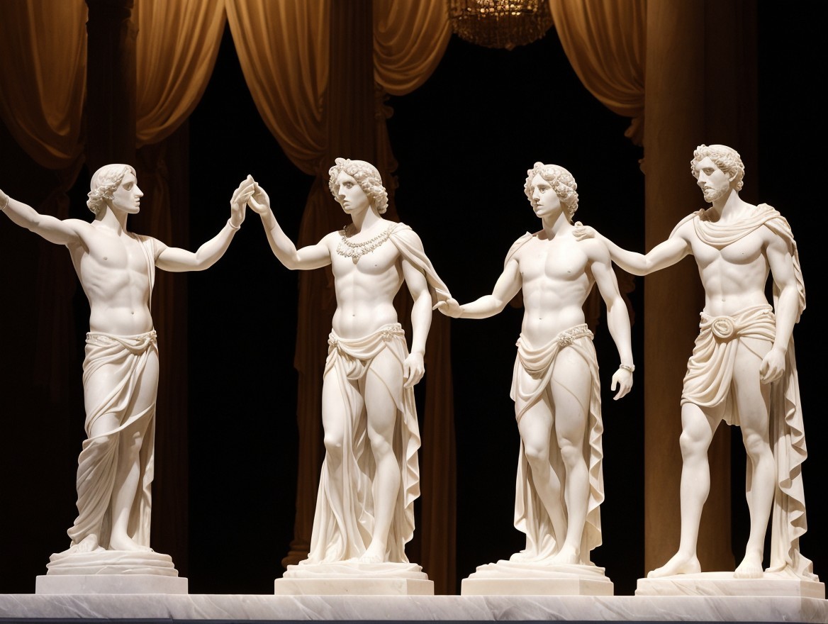 Elegant Marble Statues of Muscular Male Figures