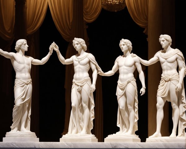 Elegant Marble Statues of Muscular Male Figures