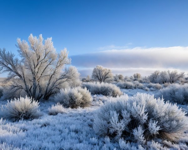 Serene Winter Landscape with Frosted Trees and Sky
