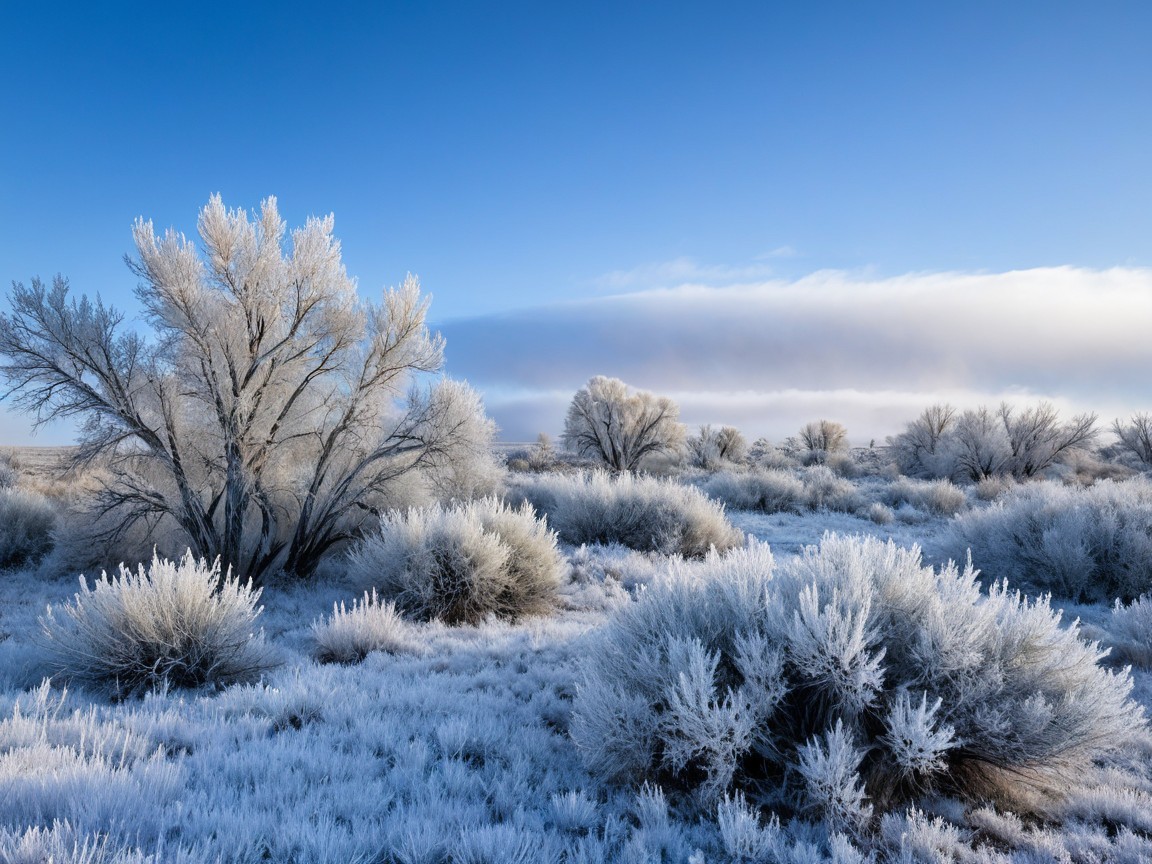 Serene Winter Landscape with Frosted Trees and Sky