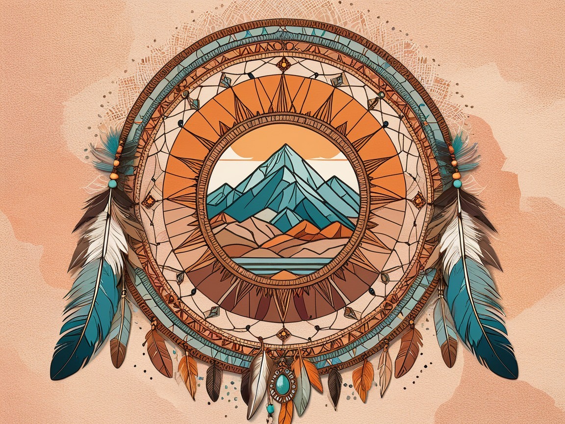 Intricate Dreamcatcher with Mountain and Sky Design