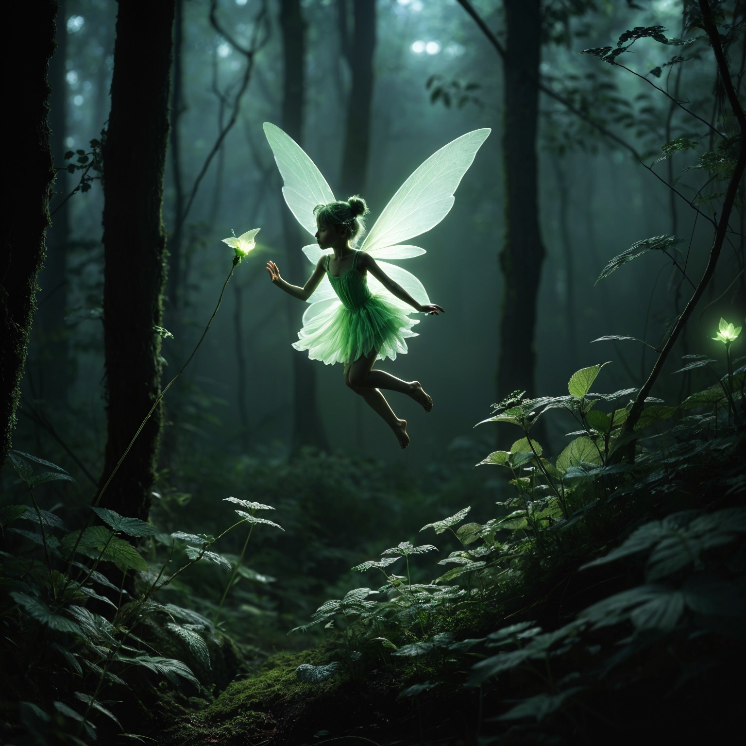 Mystical Fairy in Enchanted Green Forest Setting