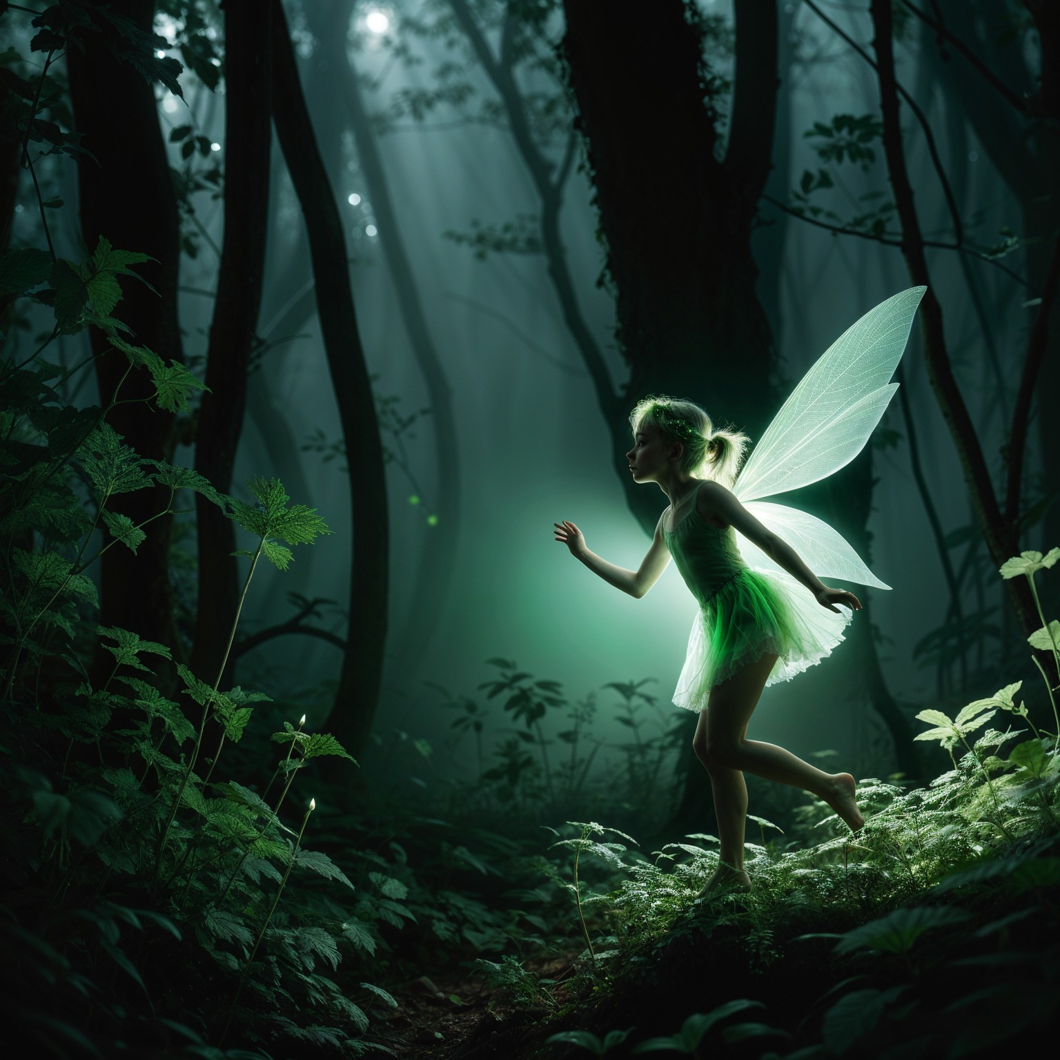 Fairy in Mystical Forest with Translucent Wings