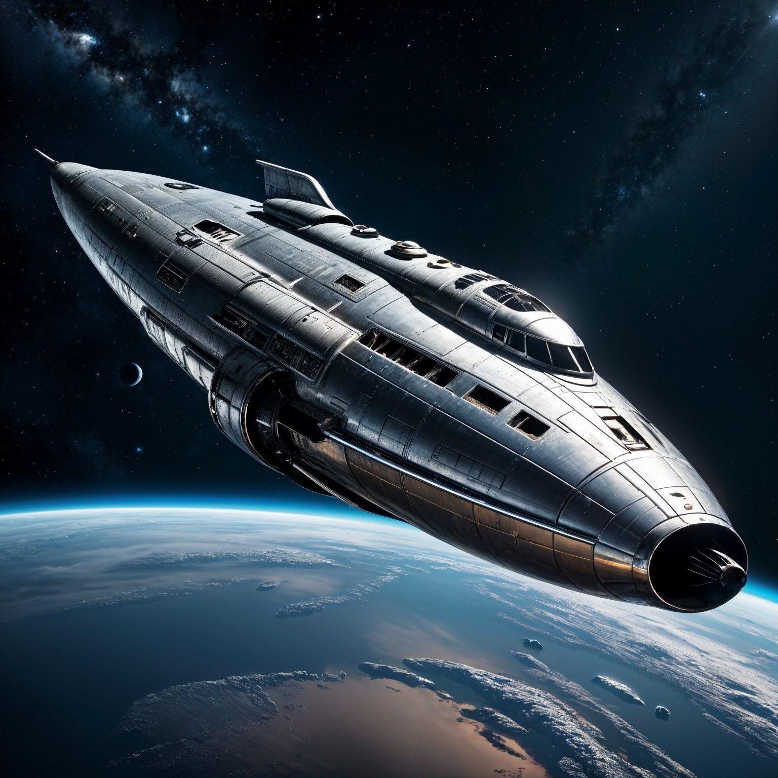 Futuristic Spaceship Over Vibrant Blue Planet