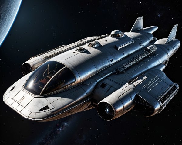 Futuristic spaceship navigating space with sleek design