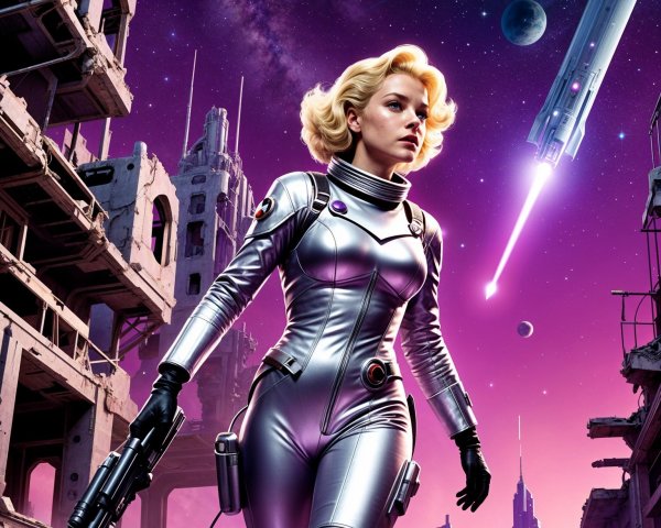 Futuristic Scene of Woman in Silver Space Suit