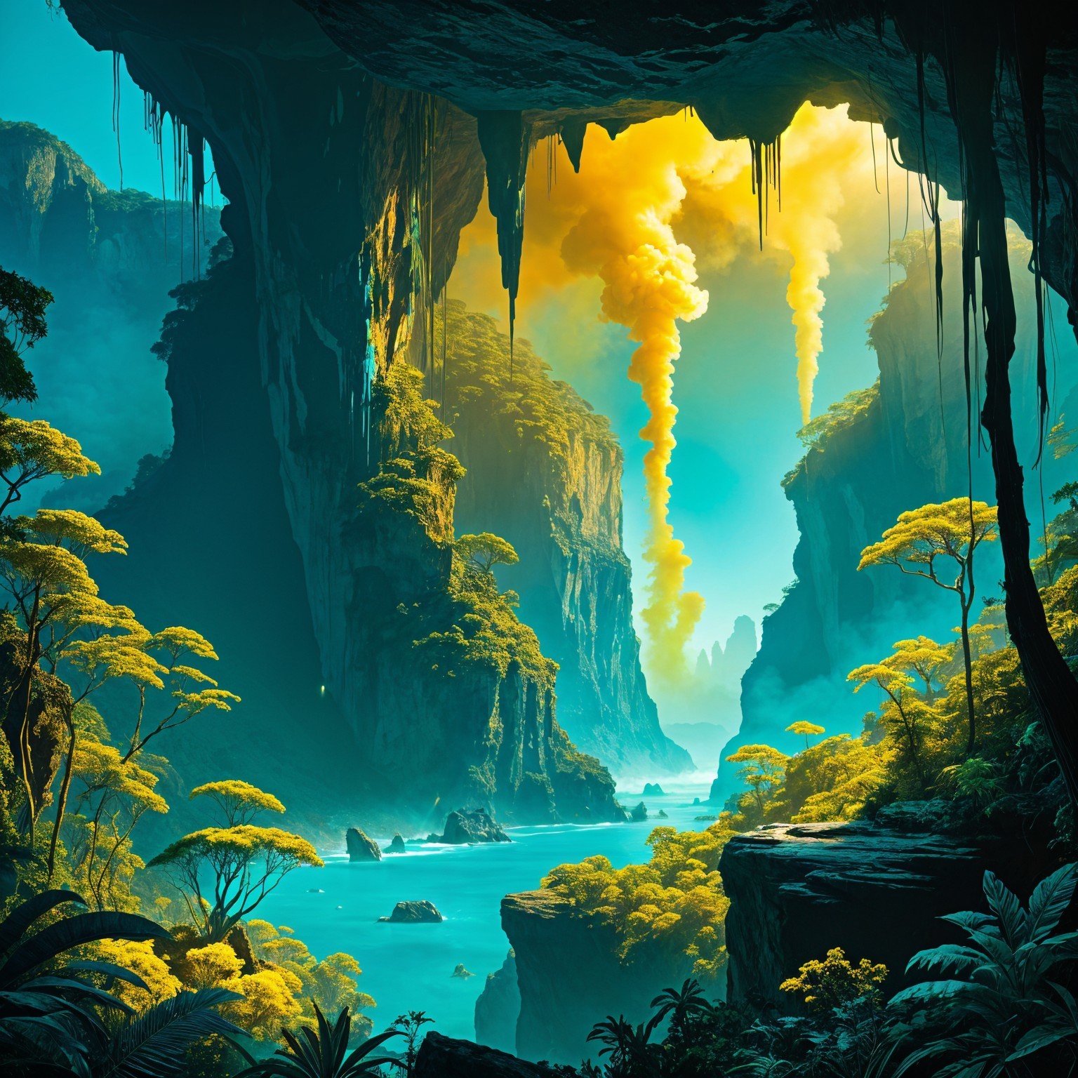 Serene River Winding Through Lush Canyon Landscape