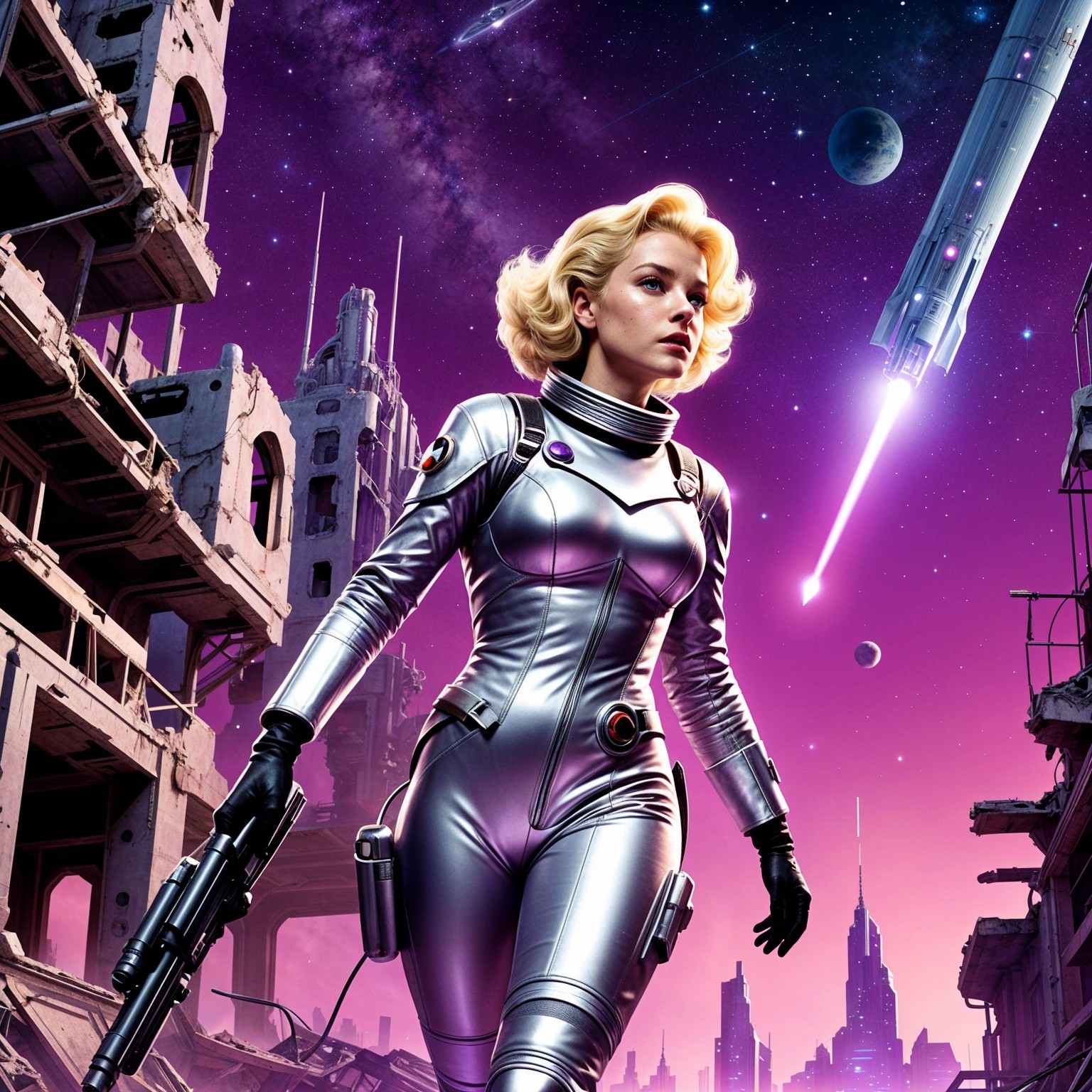 Futuristic Scene of Woman in Silver Space Suit