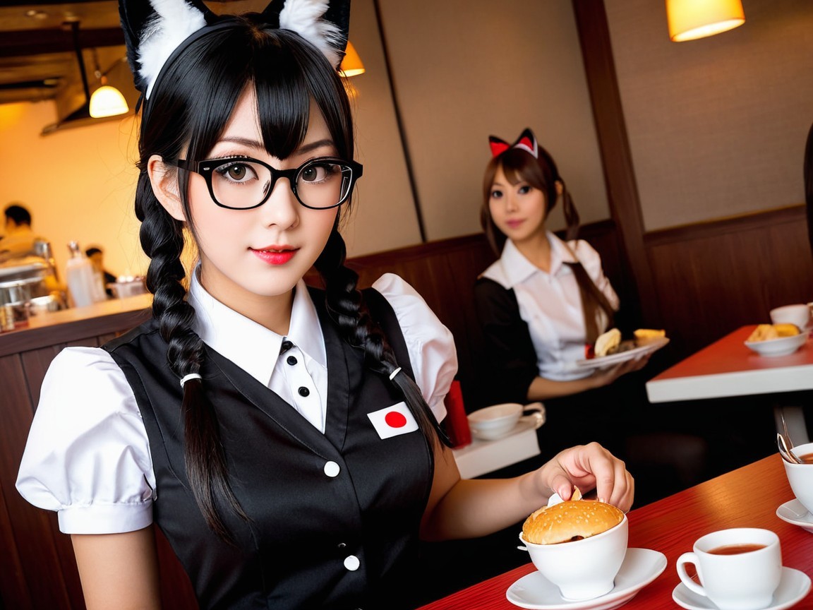 Cozy café scene with girls in playful outfits