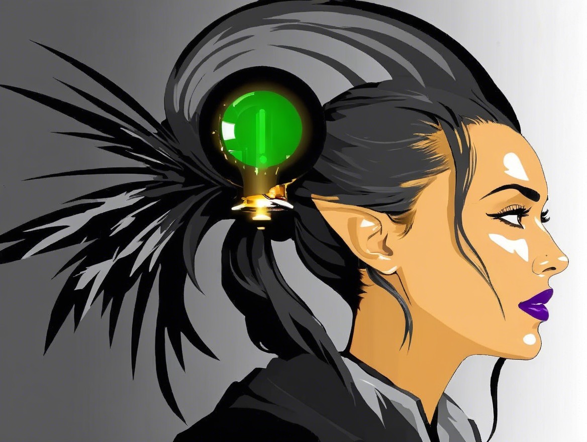 Stylized Portrait of a Woman with Spiky Hair and Orb