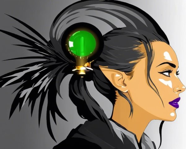 Stylized Portrait of a Woman with Spiky Hair and Orb