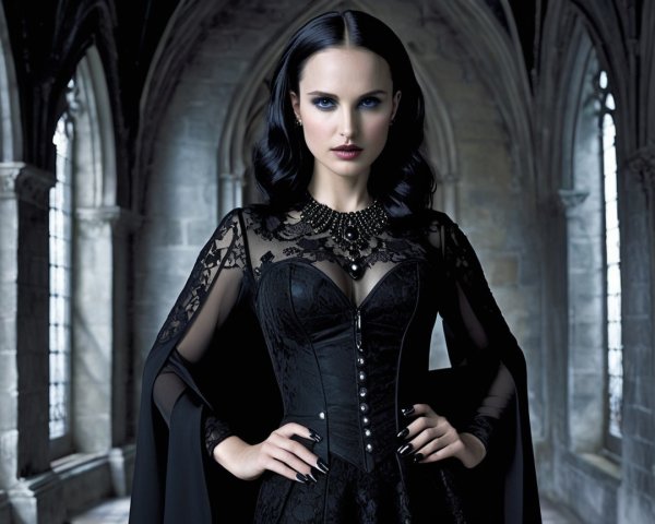 Model in Gothic Setting with Intricate Black Corset