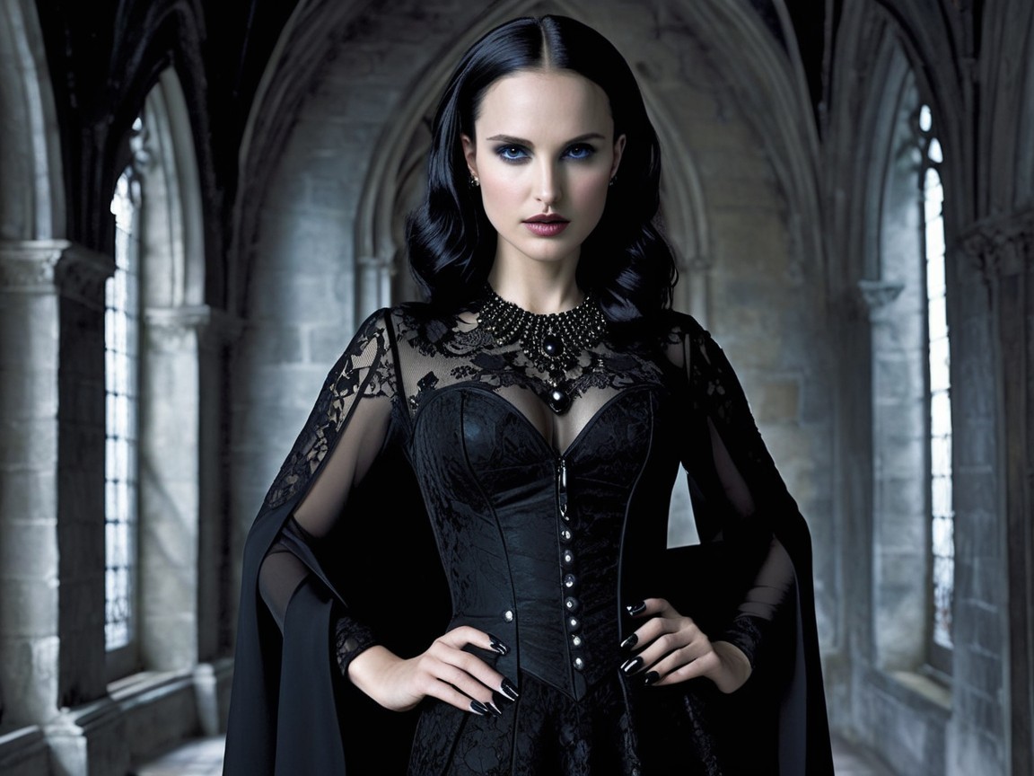 Model in Gothic Setting with Intricate Black Corset