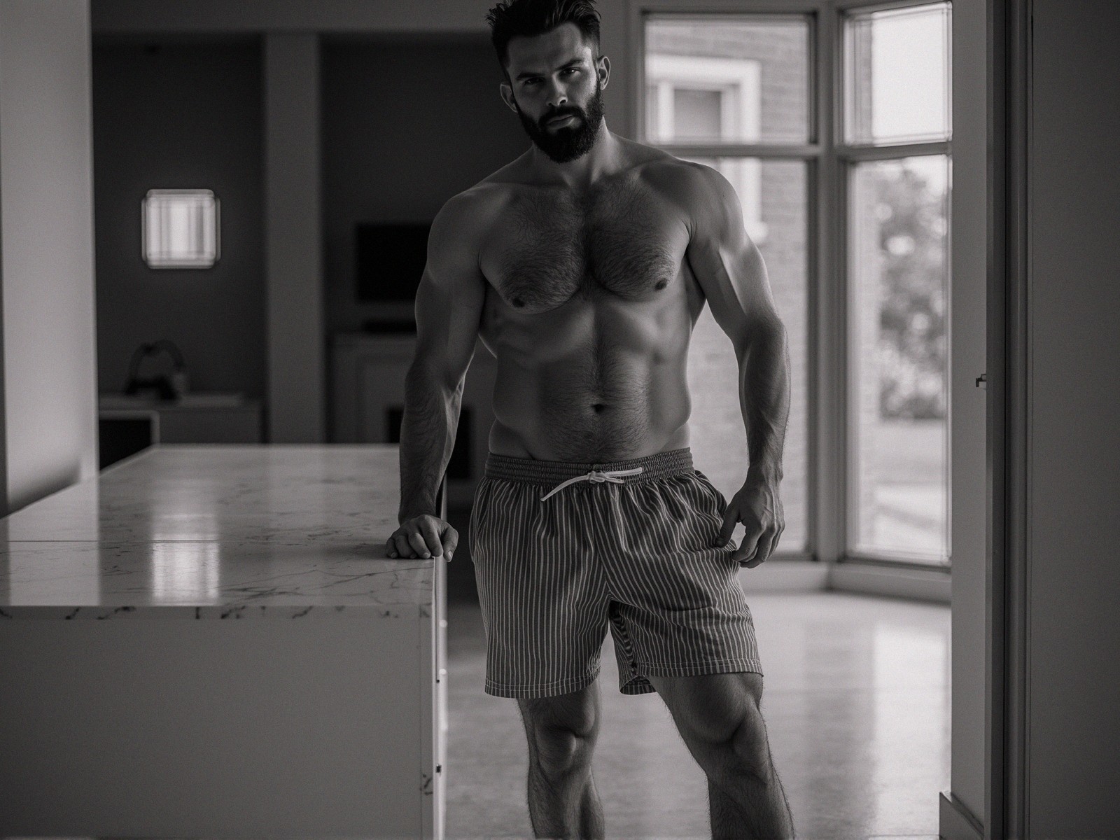 Muscular Man in Modern Minimalistic Room Setting